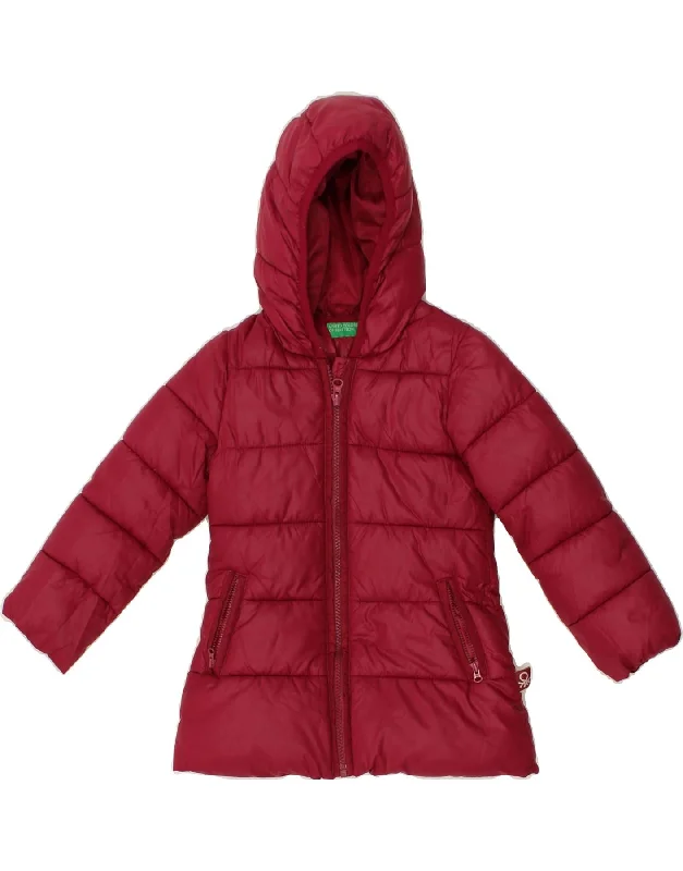 Men's Coats with Water-Repellent FabricBENETTON Girls Hooded Padded Jacket 3-4 Years 2XS Burgundy Polyester