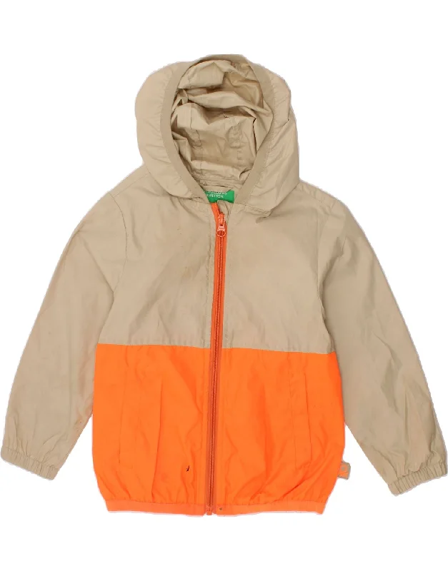 Men's Coats with Down InsulationBENETTON Girls Hooded Rain Jacket 3-4 Years 2XS Beige Colourblock