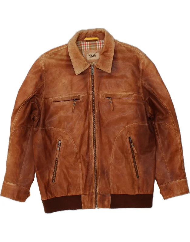 Men's Coats for Dressy OccasionsCAMEL ACTIVE Mens Leather Jacket IT 54 2XL Brown Leather