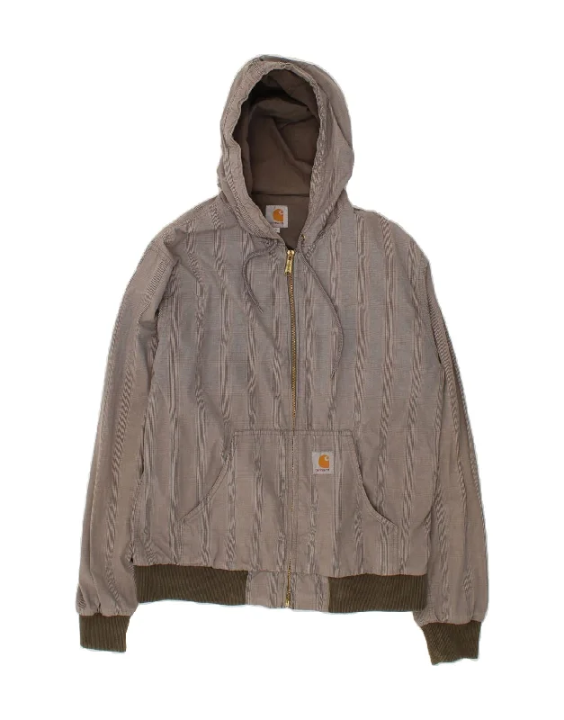 Men's Coats for Casual WearCARHARTT Mens Hooded Bomber Jacket UK 40 Large Grey Striped Cotton