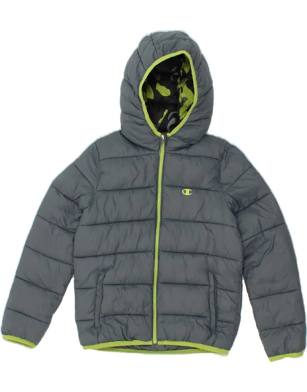 Versatile Men's Pea CoatsCHAMPION Boys Hooded Padded Jacket 9-10 Years Medium Grey Polyamide
