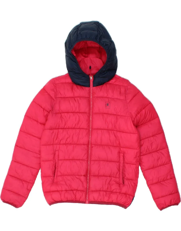 Winter-Ready Men's CoatsCHAMPION Girls Graphic Hooded Padded Jacket 13-14 Years XL Pink