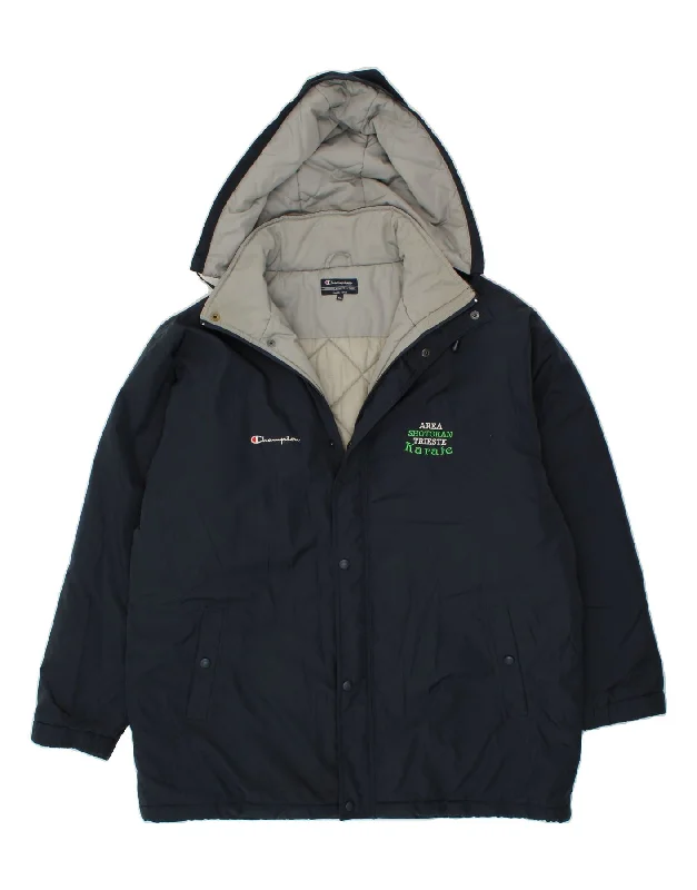 Men's Coats for Short MenCHAMPION Mens Hooded Padded Jacket UK 42 XL Navy Blue Polyester