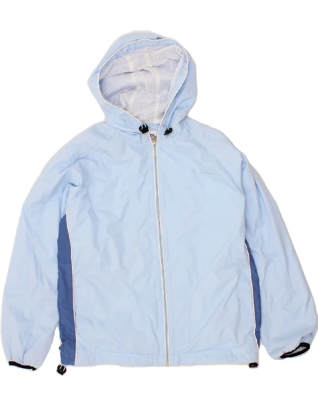 Men's Coats with Down InsulationCHAMPION Mens Hooded Rain Jacket UK 38 Medium Blue Colourblock Polyester