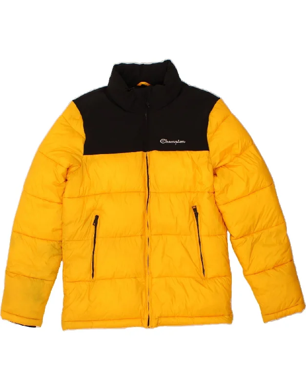 Men's Coats for Winter SportsCHAMPION Mens Padded Jacket UK 38 Medium Yellow Colourblock Polyamide