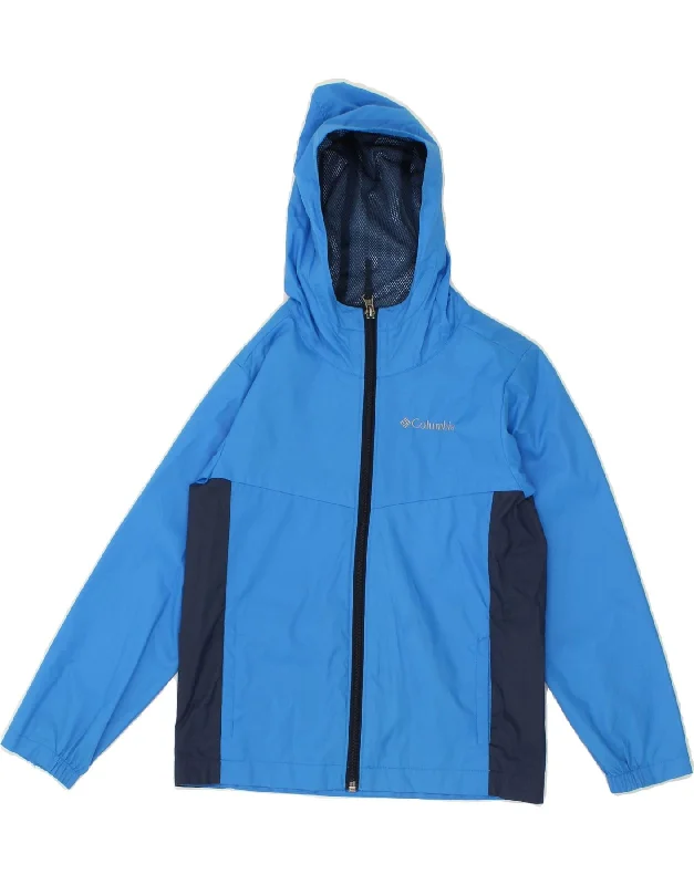 Men's Coats with Synthetic InsulationCOLUMBIA Boys Hooded Rain Jacket 6-7 Years XS Blue Colourblock Nylon