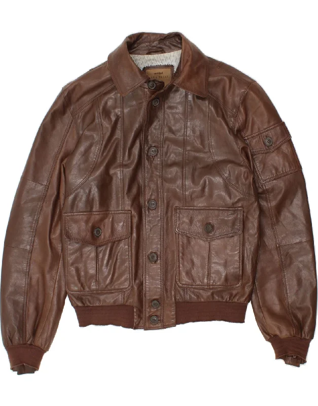 Men's Coats with Patchwork DesignsCONBIPEL Mens Leather Jacket IT 48 Medium Brown Leather