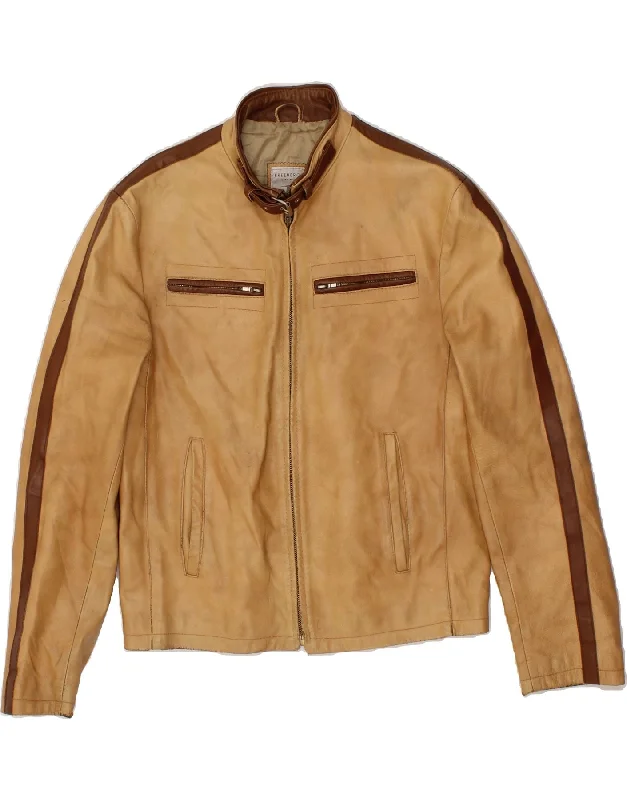 Men's Coats with ButtonsCONBIPEL Mens Leather Jacket IT 48 Medium Brown Leather