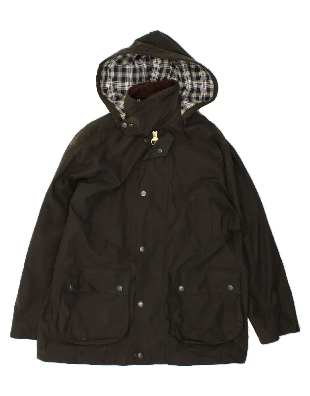 Men's Coats with Convertible CollarsCRANE Mens Hooded Waxed Cotton Jacket UK 40 Large Khaki Cotton