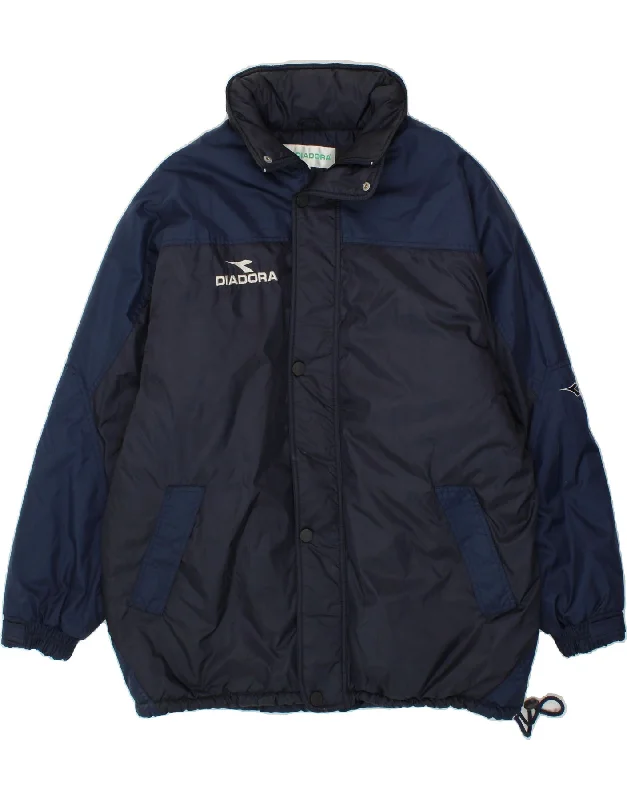 Men's Coats with Adjustable HemsDIADORA Mens Graphic Hooded Padded Jacket UK 42 XL Navy Blue Colourblock