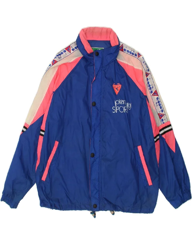 Men's Coats with ButtonsDIADORA Mens Graphic Hooded Rain Jacket UK 42 XL Blue Colourblock Nylon