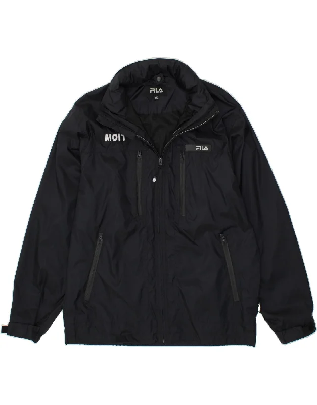 Lightweight Men's WindbreakersFILA Mens Graphic Hooded Rain Jacket UK 40 Large Navy Blue Polyamide