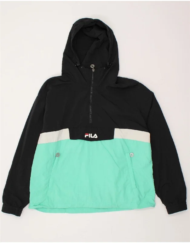 Men's Coats with Military InfluenceFILA Mens Hooded Pullover Rain Jacket UK 40 Large Black Colourblock