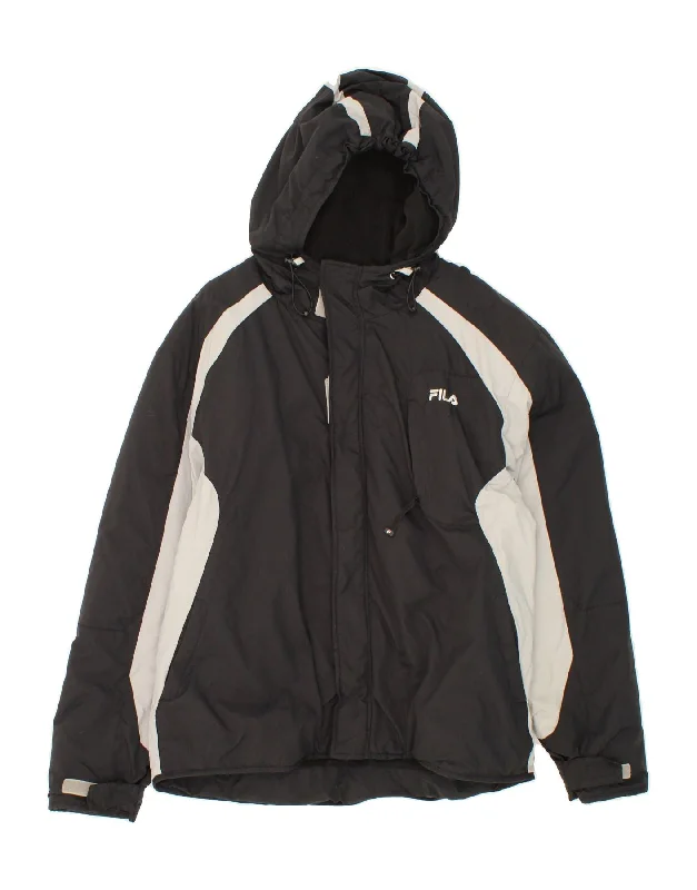 Men's Coats with Wind-Resistant FabricFILA Mens Hooded Rain Jacket UK 42 XL Black Colourblock Polyester