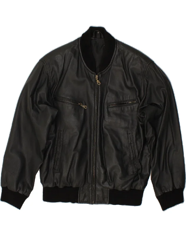 Men's Coats with Breathable FabricFRONT LINE Mens Leather Jacket UK 36 Small Black Leather