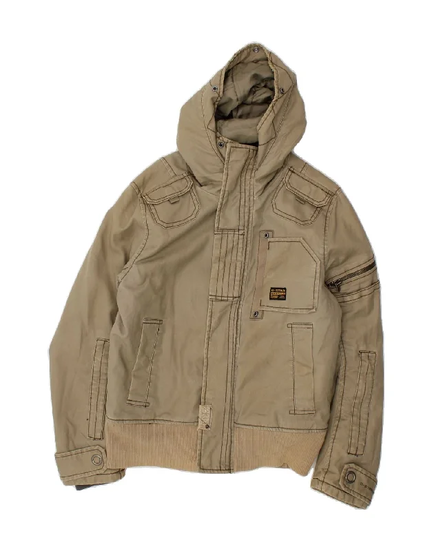 Men's Coats with Relaxed FitsG-STAR Mens Hooded Bomber Jacket UK 38 Medium Beige Cotton