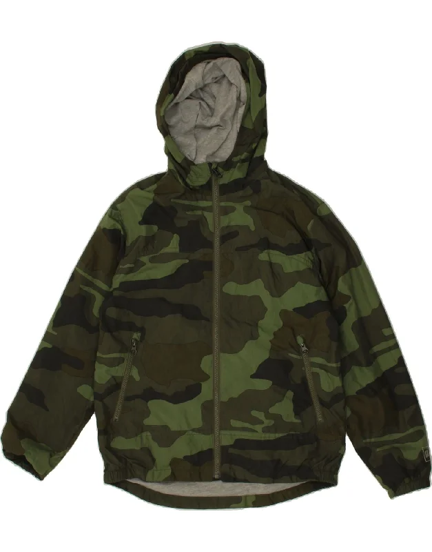 Men's Coats with Removable LiningsGAP Boys Hooded Rain Jacket 12-13 Years XL Green Camouflage Polyester