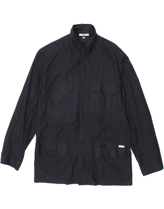 Men's Coats for Dressy OccasionsGF FERRE Mens Utility Jacket IT 48 Medium Navy Blue Cotton