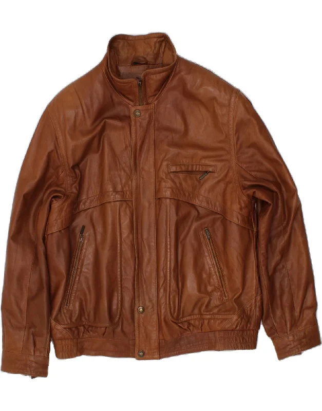 Men's Coats with Wind-Resistant FabricGILBERTO Mens Leather Jacket IT 54 2XL Brown Leather