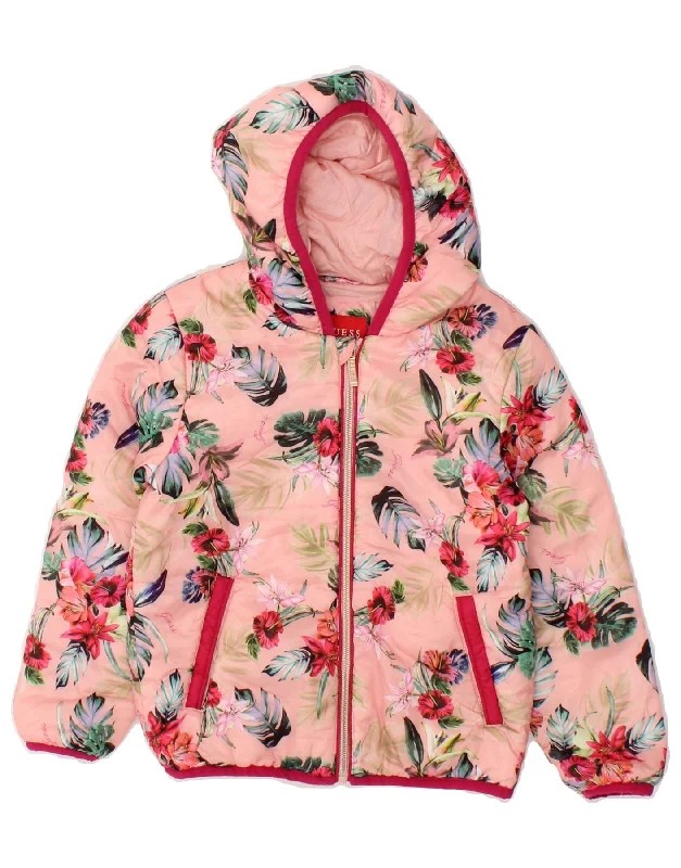 Men's Coats with Relaxed FitsGUESS Girls Hooded Padded Jacket 4-5 Years Pink Floral Polyester