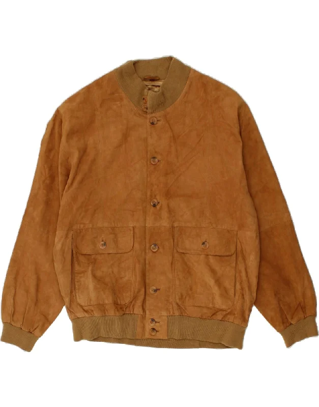 Men's Coats for Snowy WeatherHENRY MORELL Mens Suede Bomber Jacket UK 42 XL Brown Leather