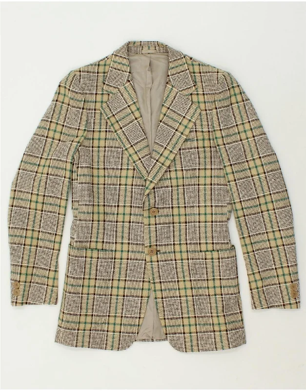Elegant Men's Wool CoatsHIGH SKY Mens 2 Button Blazer Jacket UK 36 Small Beige Check