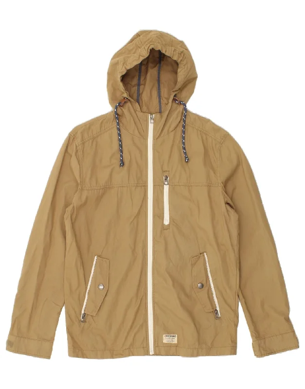 Men's Coats with Flannel LiningJACK & JONES Mens Hooded Rain Jacket UK 40 Large Beige Cotton