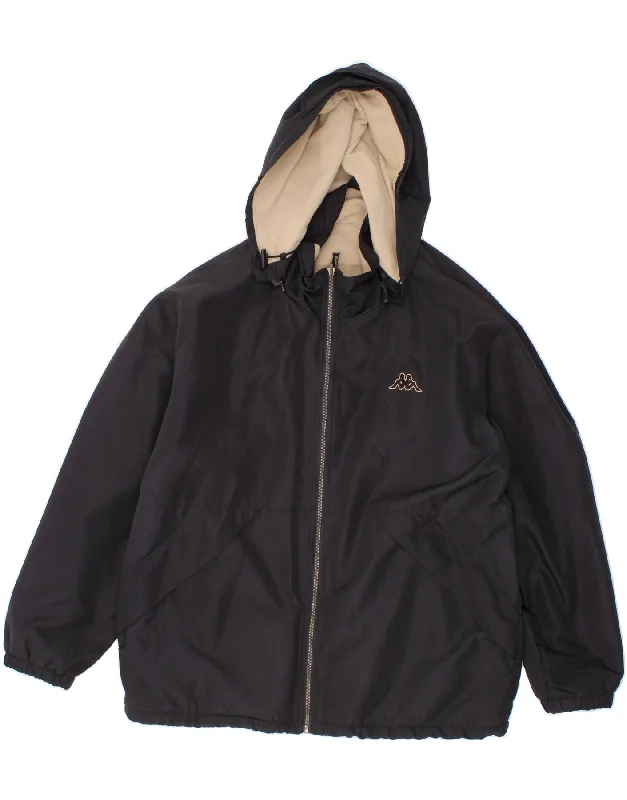 Men's Coats with Removable LiningsKAPPA Mens Hooded Reversible Jacket UK 38 Medium Navy Blue Colourblock