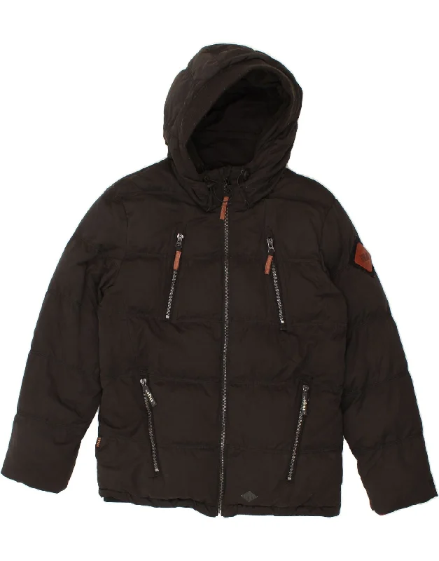 Versatile Men's Pea CoatsKHUJO Mens Hooded Padded Jacket UK 40 Large Black Polyester