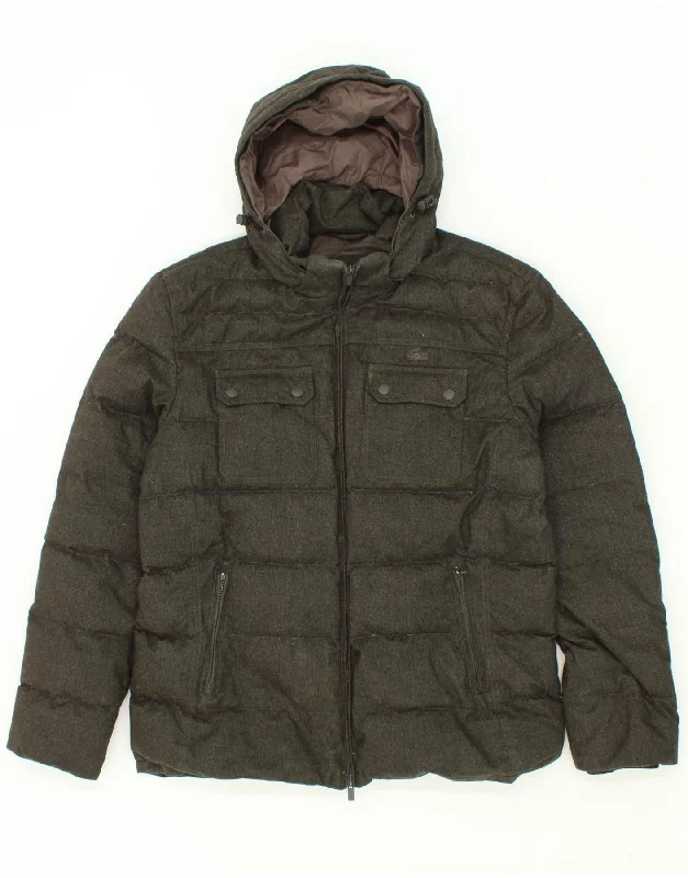 Fashionable Men's Denim JacketsLACOSTE Mens Hooded Padded Jacket IT 56 3XL Brown Polyester