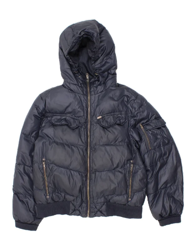 Men's Coats with Vintage StyleLEE Mens Hooded Padded Jacket UK 40 Large Navy Blue Polyester