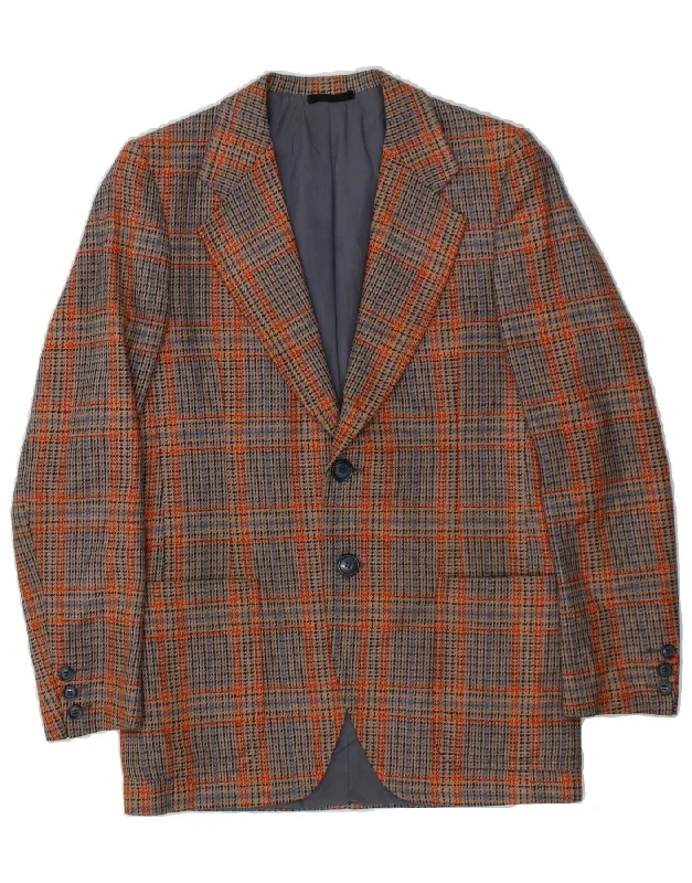 Men's Coats with Adjustable SleevesLUBIAM Mens 2 Button Blazer Jacket UK 36 Small Orange Check