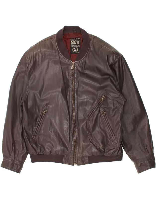 Men's Coats Made in the USAMACHIAVELLI Mens Leather Jacket IT 54 2XL Brown Leather
