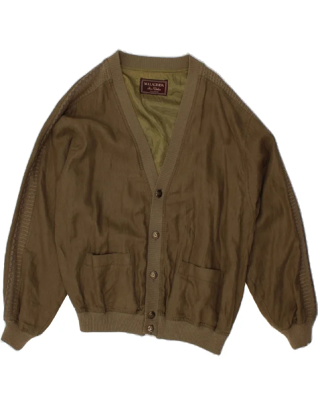 Men's Coats with Breathable FabricMALAGRIDA Mens Bomber Jacket UK 38 Medium Khaki Linen
