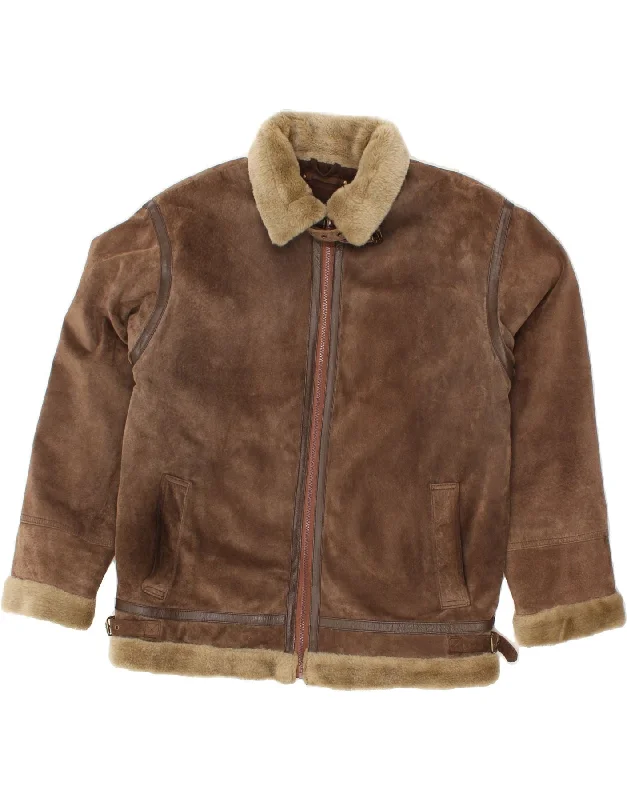 Men's Coats for WalkingMORENA Mens Shearling Jacket UK 42 XL Brown Leather