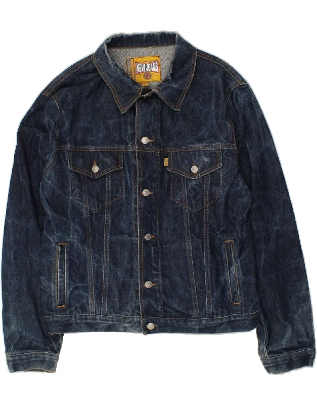 Men's Coats with Multi-Pocket DesignNEW JEANS Mens Denim Jacket UK 42 XL Navy Blue Cotton