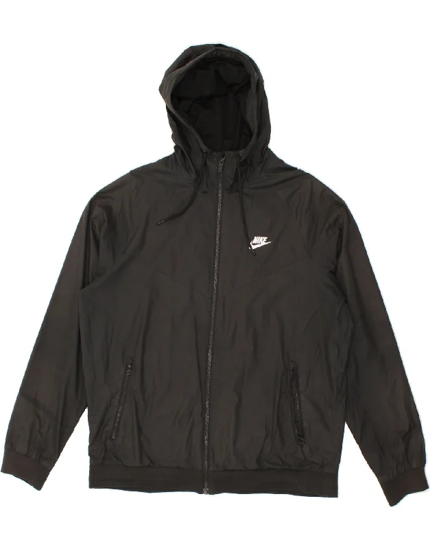 Men's Coats for HikingNIKE Mens Hooded Rain Jacket UK 40 Large Black Polyester