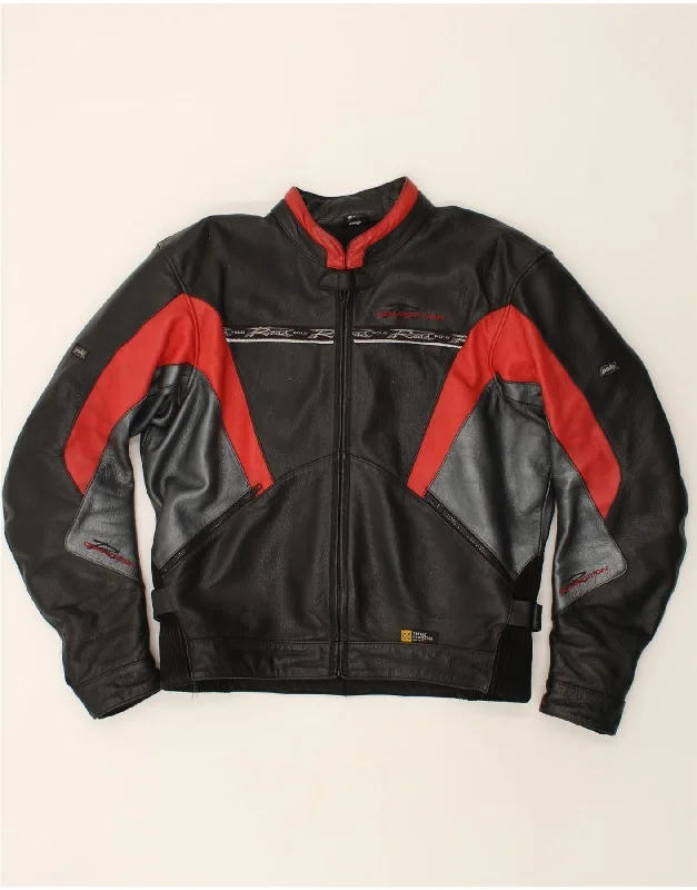 Men's Coats with Adjustable HemsPOLO Mens Motorcycle Graphic Biker Jacket UK 42 2XL Black Leather