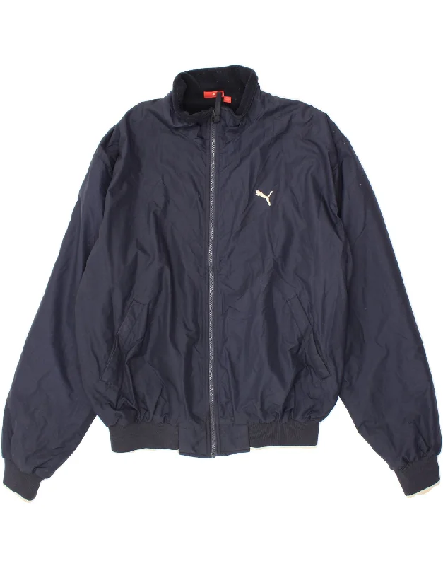 Durable Men's Car CoatsPUMA Mens Graphic Bomber Jacket UK 40 Large Navy Blue Nylon