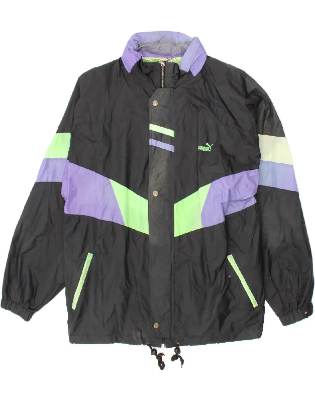 Men's Coats with Embroidered DetailsPUMA Mens Hooded Rain Jacket UK 42/44 Large Black Colourblock Polyamide