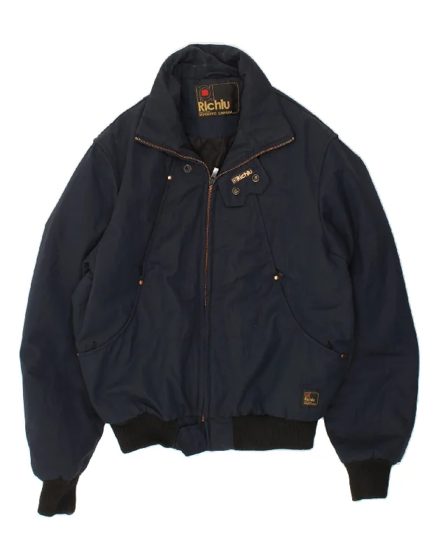Men's Coats with PocketsRICHLU Mens Bomber Jacket UK 38 Medium Navy Blue Polyamide