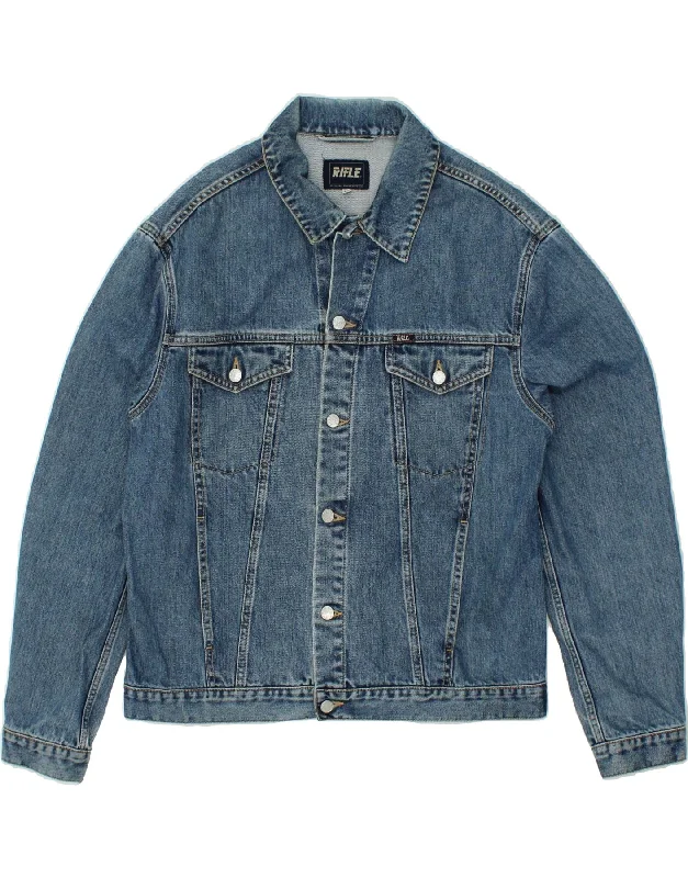 Durable Men's Car CoatsRIFLE Mens Denim Jacket UK 42 XL Blue Cotton