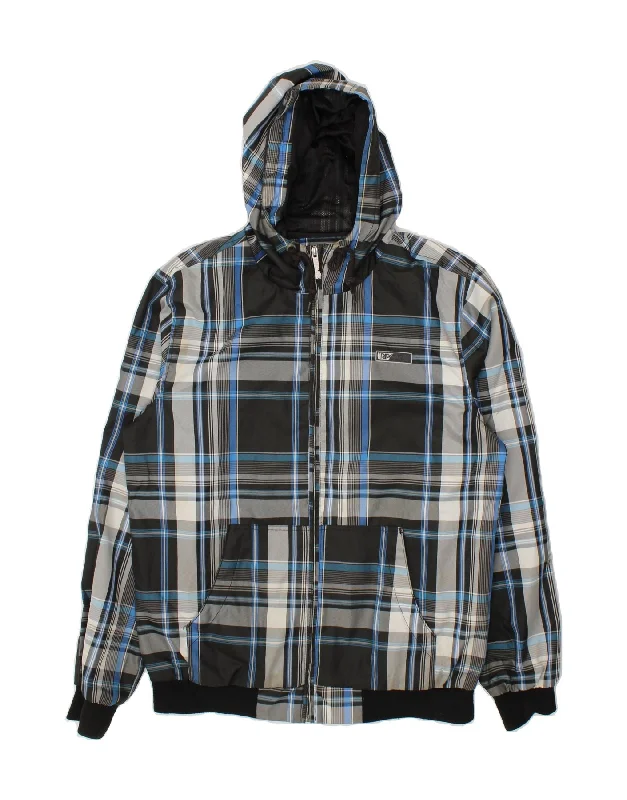 Men's Coats with Tactical FeaturesRIP CURL Mens Hooded Bomber Jacket UK 40 Large Black Check Polyester