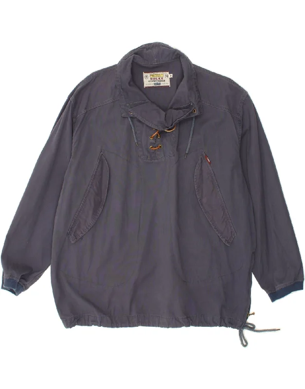 Men's Coats with Fur TrimROCKY Mens Oversized Anorak Jacket UK 38 Medium Navy Blue Cotton