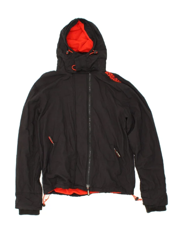 Men's Coats for RunningSUPERDRY Mens Hooded Windbreaker Jacket UK 42 XL Black Nylon