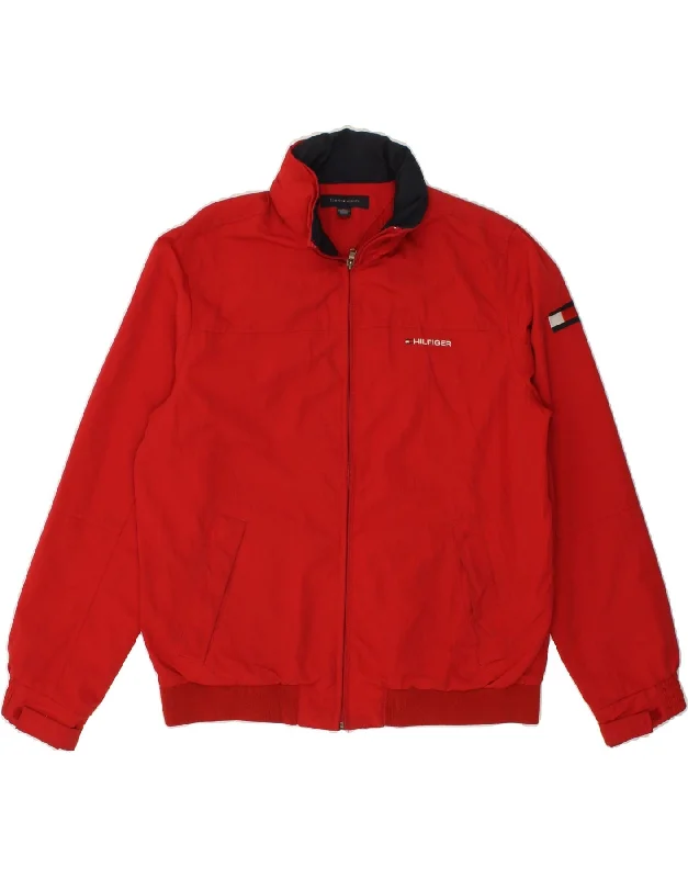 Classic Men's Trench CoatsTOMMY HILFIGER Mens Hooded Bomber Jacket IT 38 Medium Red Nylon