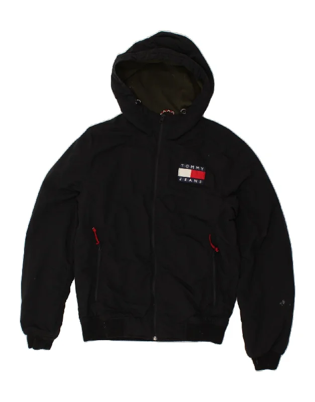 Men's Coats for Mild WeatherTOMMY HILFIGER Mens Hooded Bomber Jacket UK 36 Small Black Polyester