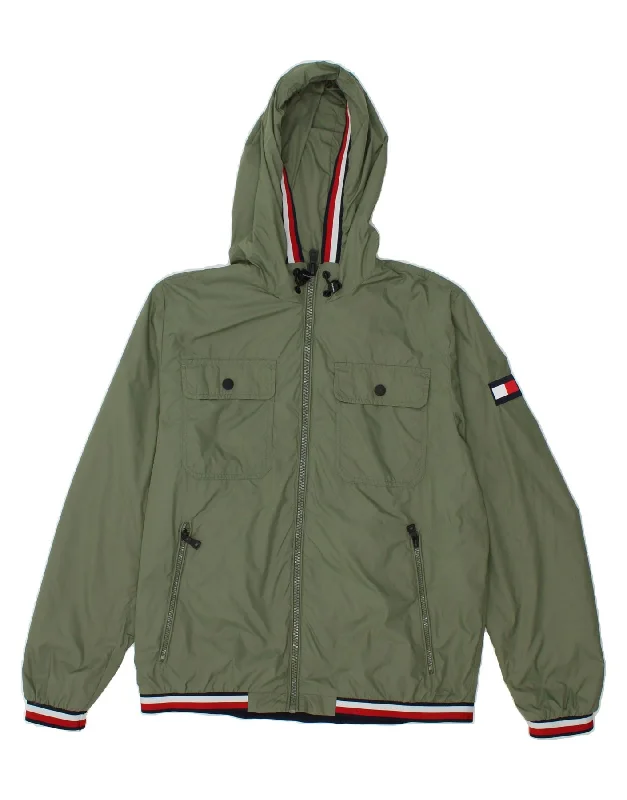 Men's Coats with Breathable FabricTOMMY HILFIGER Mens Hooded Rain Jacket UK 40 Large Green Polyamide