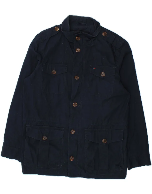 Men's Coats with ZippersTOMMY HILFIGER Mens Utility Jacket UK 38 Medium Navy Blue Cotton