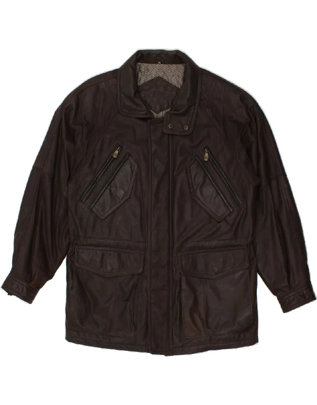 Luxurious Men's Cashmere CoatsTRAPPER Mens Leather Jacket IT 46 Small Brown Leather